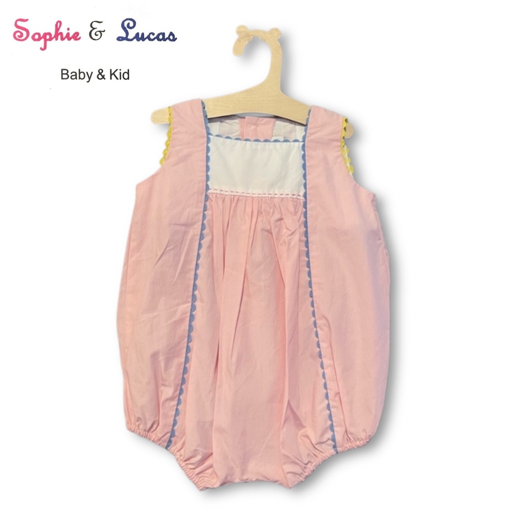 Sophie & Lucas Pink Baby Bubble with Ricrac Trim